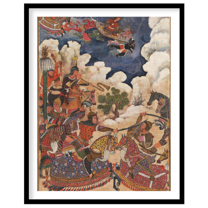 This captivating artwork depicts an animated Persian battle scene, rich in historical detail and for home