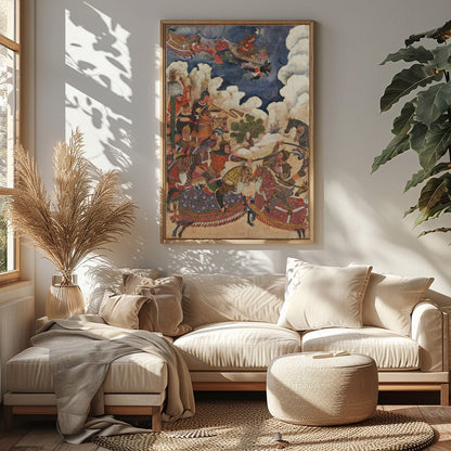 This captivating artwork depicts an animated Persian battle scene, rich in historical detail and for Sitting Area