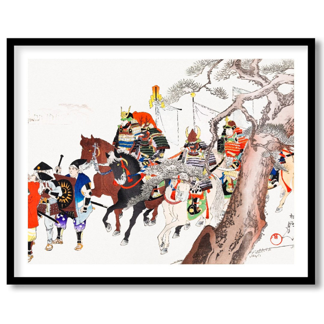 Dive into the grandeur of historical Japan with this captivating wall art, depicting a detailed for area