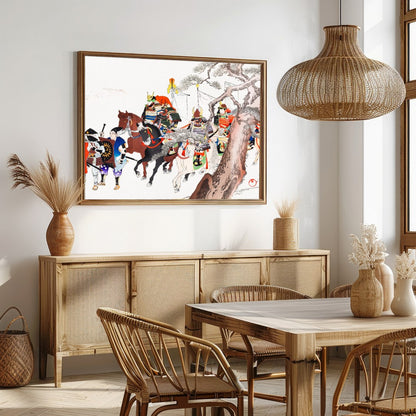 Dive into the grandeur of historical Japan with this captivating wall art, depicting a detailed for Dining