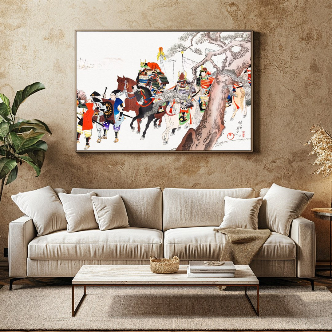 Dive into the grandeur of historical Japan with this captivating wall art, depicting a detailed for Family Room