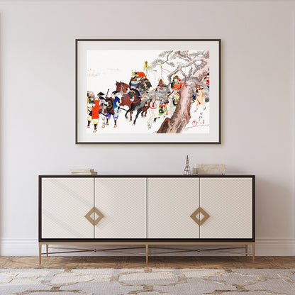 Dive into the grandeur of historical Japan with this captivating wall art, depicting a detailed for Foyer