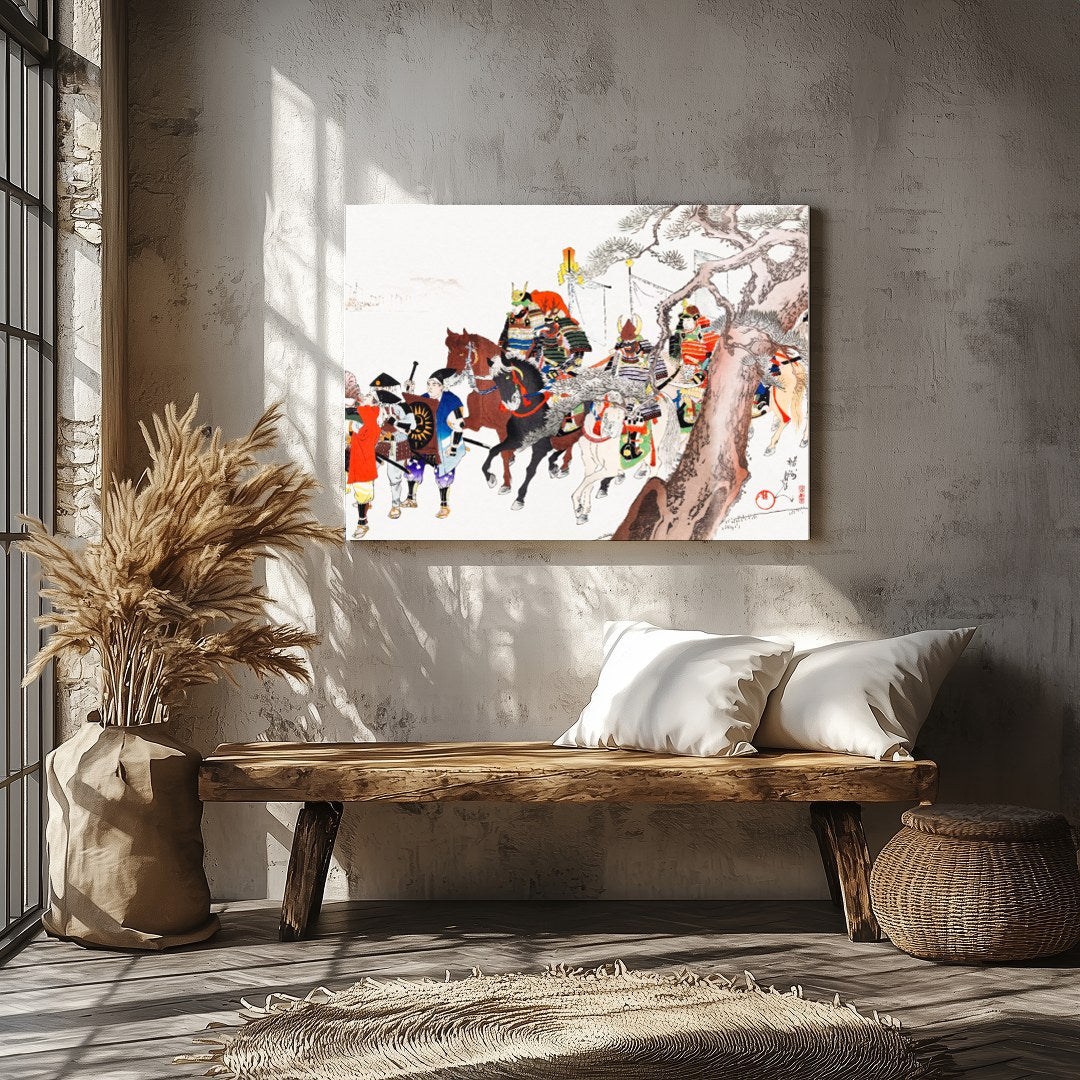 Dive into the grandeur of historical Japan with this captivating wall art, depicting a detailed for Veranda
