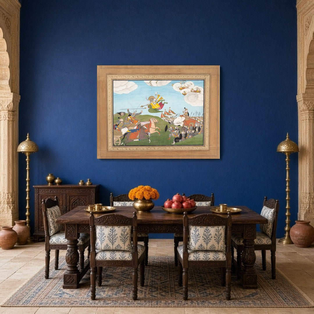 Immerse your space in the captivating world of Mughal artistry with 'Epic Victory: Lord Varaha for Dining