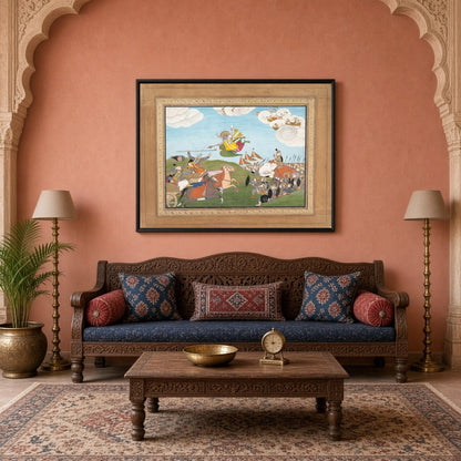 Immerse your space in the captivating world of Mughal artistry with 'Epic Victory: Lord Varaha for Living Room