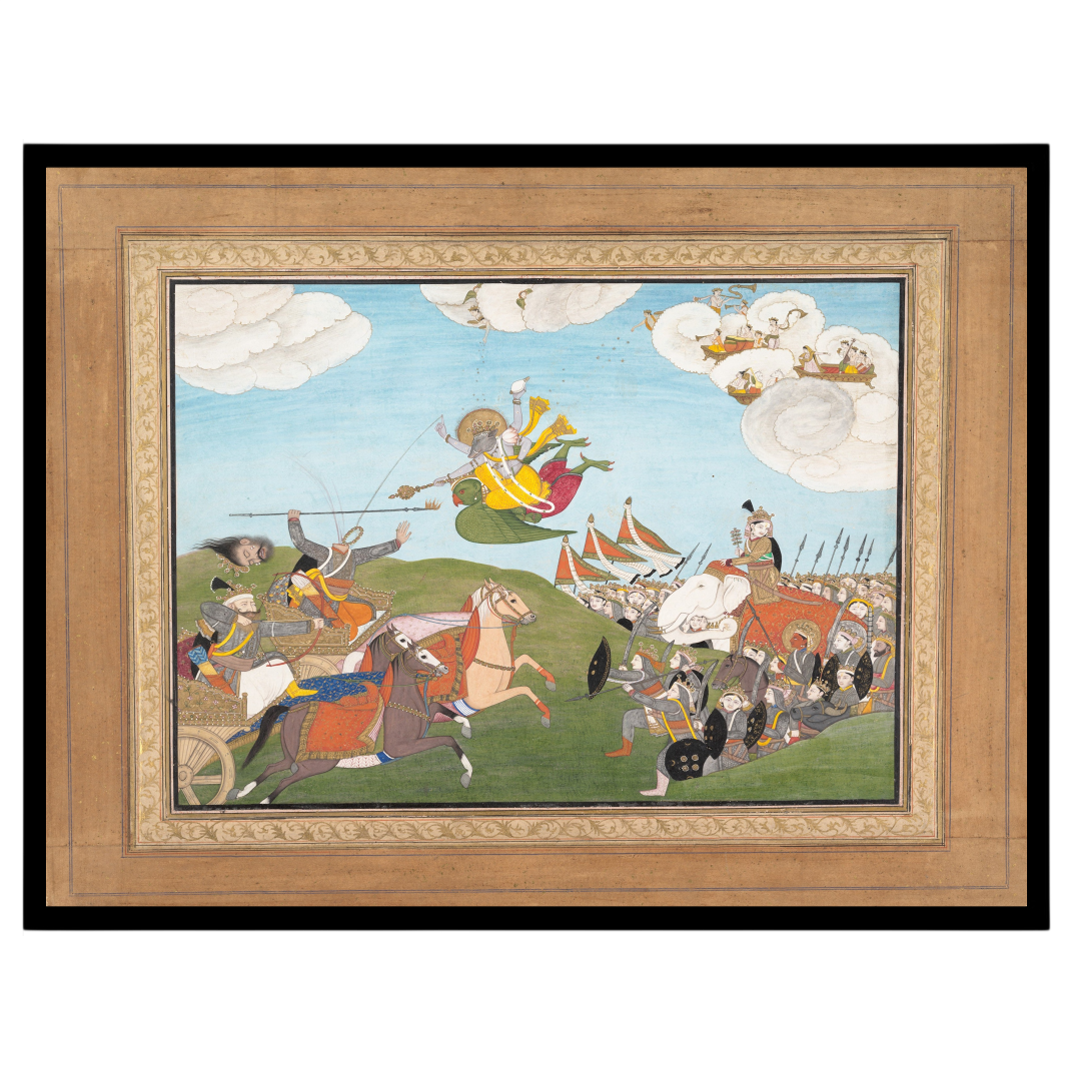 Immerse your space in the captivating world of Mughal artistry with 'Epic Victory: Lord Varaha for living-space
