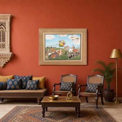 Immerse your space in the captivating world of Mughal artistry with 'Epic Victory: Lord Varaha for Sitting Area
