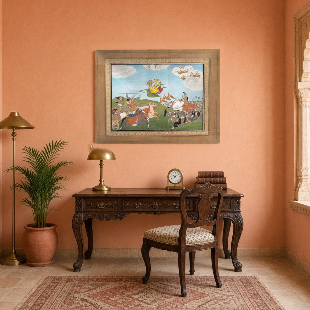 Immerse your space in the captivating world of Mughal artistry with 'Epic Victory: Lord Varaha for Study