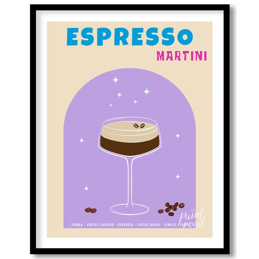 This sophisticated and elegant poster features an Espresso Martini, designed with a sleek and moder… for house