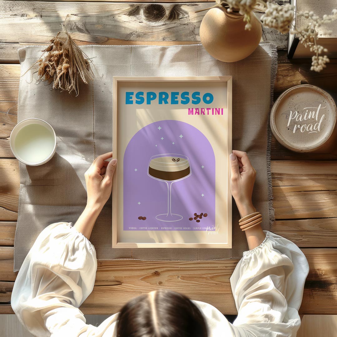 This sophisticated and elegant poster features an Espresso Martini, designed with a sleek and moder… for kitchen