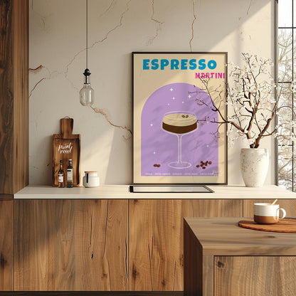 This sophisticated and elegant poster features an Espresso Martini, designed with a sleek and moder… for kitchen