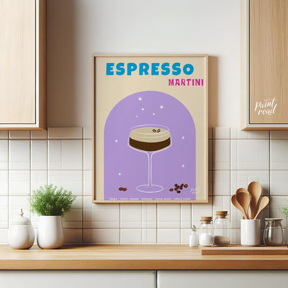 This sophisticated and elegant poster features an Espresso Martini, designed with a sleek and moder… for kitchen