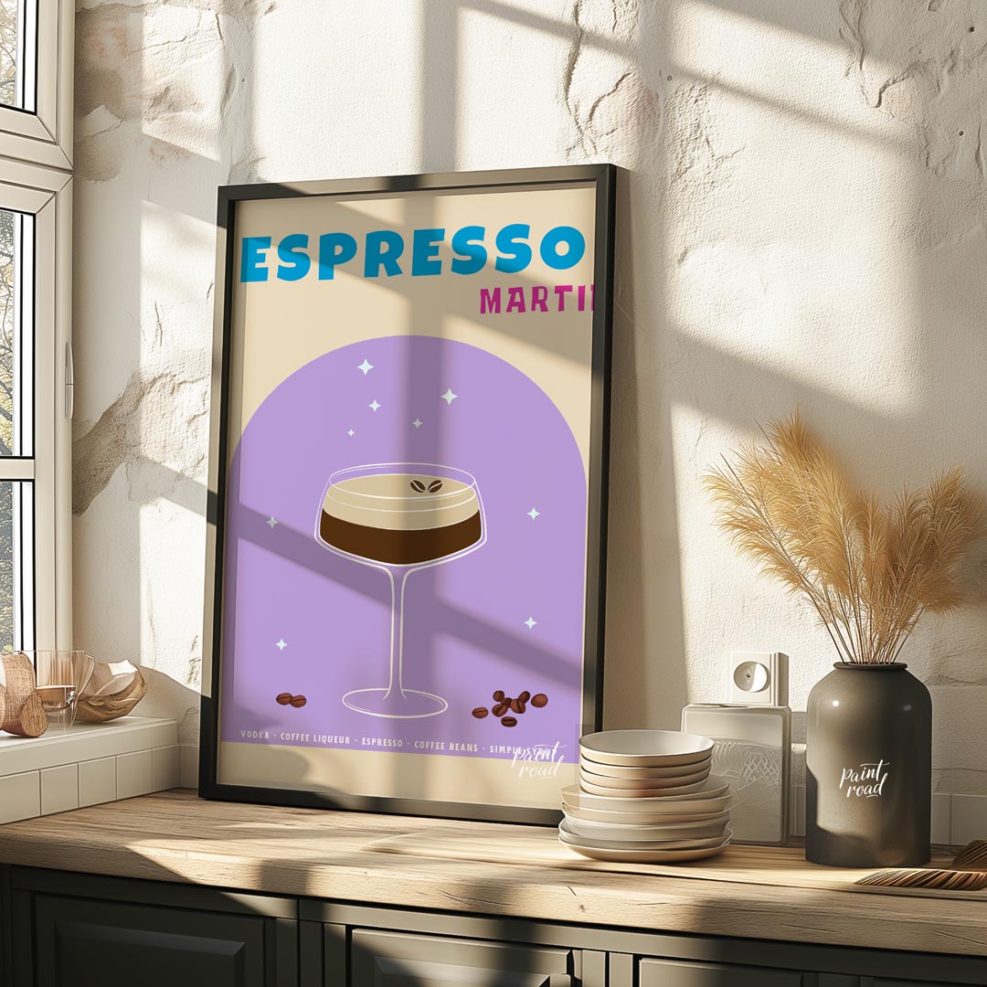 This sophisticated and elegant poster features an Espresso Martini, designed with a sleek and moder… for kitchen