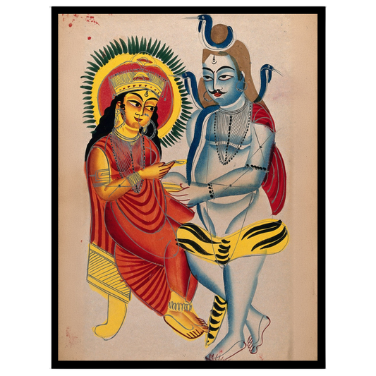 This captivating Kalighat art piece captures the serene and eternal bond between Lord Shiva and for decor