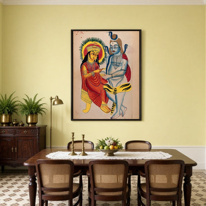 This captivating Kalighat art piece captures the serene and eternal bond between Lord Shiva and for Dining