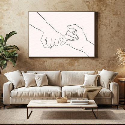 Elevate your space with this captivating minimalist line art, depicting two hands gently for Family Room