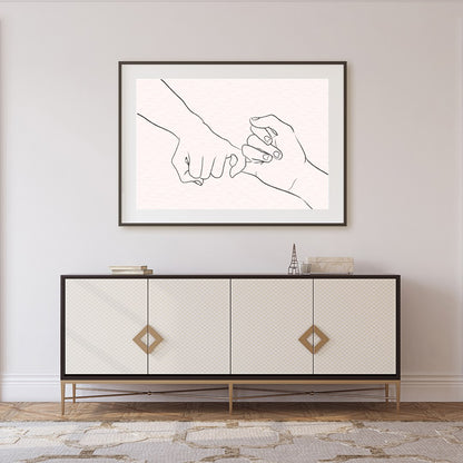 Elevate your space with this captivating minimalist line art, depicting two hands gently for Foyer