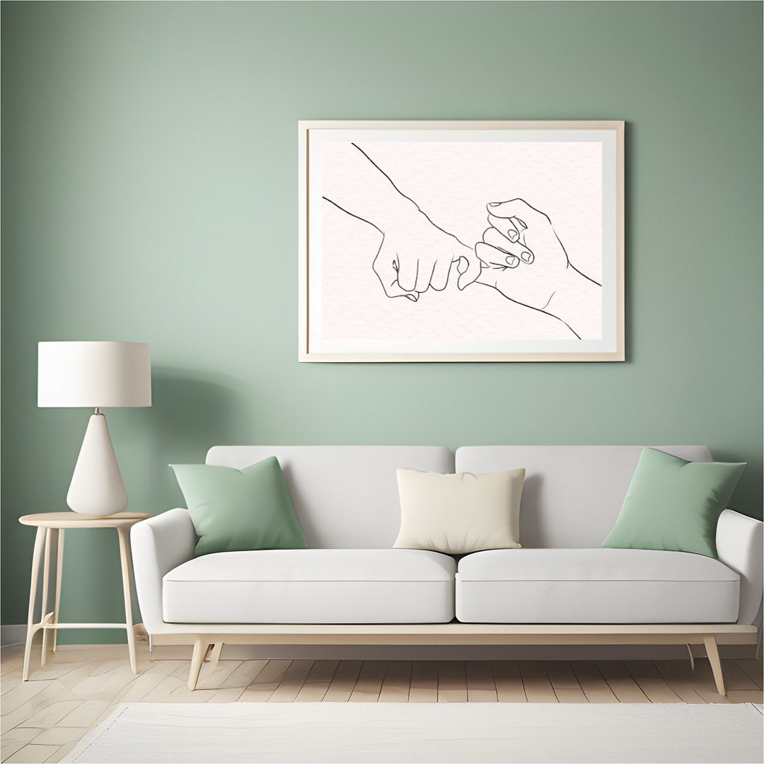 Elevate your space with this captivating minimalist line art, depicting two hands gently for Hall