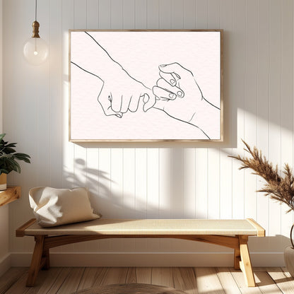 Elevate your space with this captivating minimalist line art, depicting two hands gently for Hallway