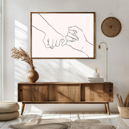 Elevate your space with this captivating minimalist line art, depicting two hands gently for Sitting Area
