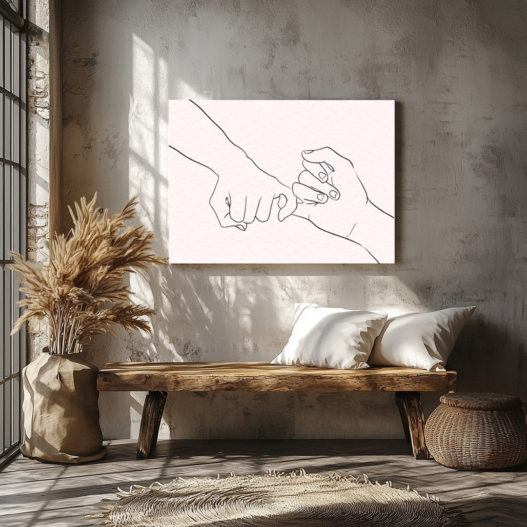 Elevate your space with this captivating minimalist line art, depicting two hands gently for Veranda