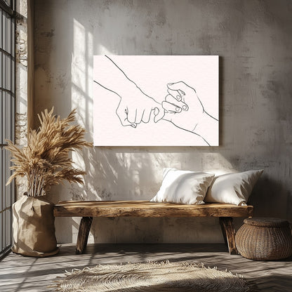 Elevate your space with this captivating minimalist line art, depicting two hands gently for Veranda