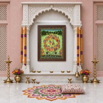 Immerse yourself in the enchanting world of Pichwai art with this captivating portrayal of Krishna for Home Temple