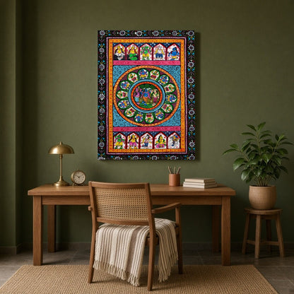 Immerse yourself in the mesmerizing scene of Radha and Krishna's divine dance, an evocative for Study