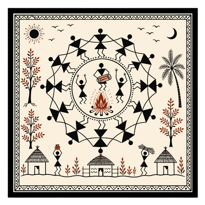 Immerse yourself in the rhythmic celebration of tribal life with this captivating Warli art print. for interior