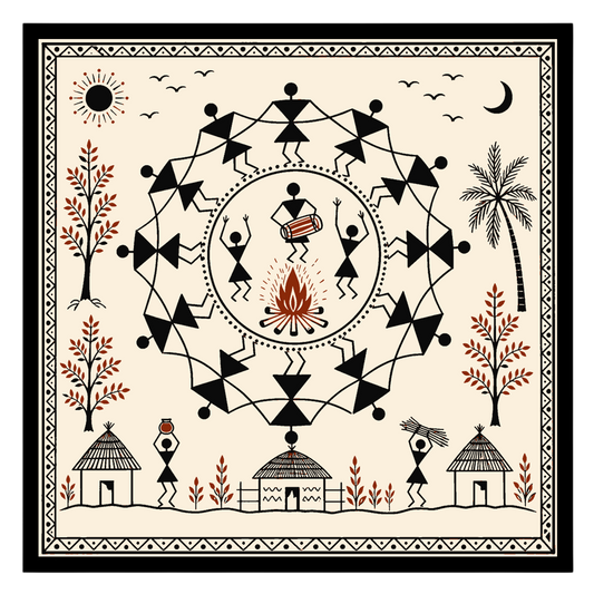 Immerse yourself in the rhythmic celebration of tribal life with this captivating Warli art print. for interior