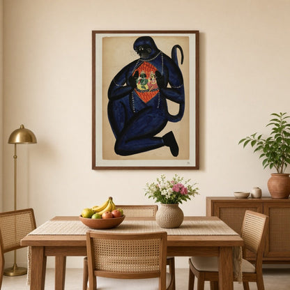 Immerse yourself in a captivating piece of Ramayana art with this stunning depiction of Hanuman for Dining