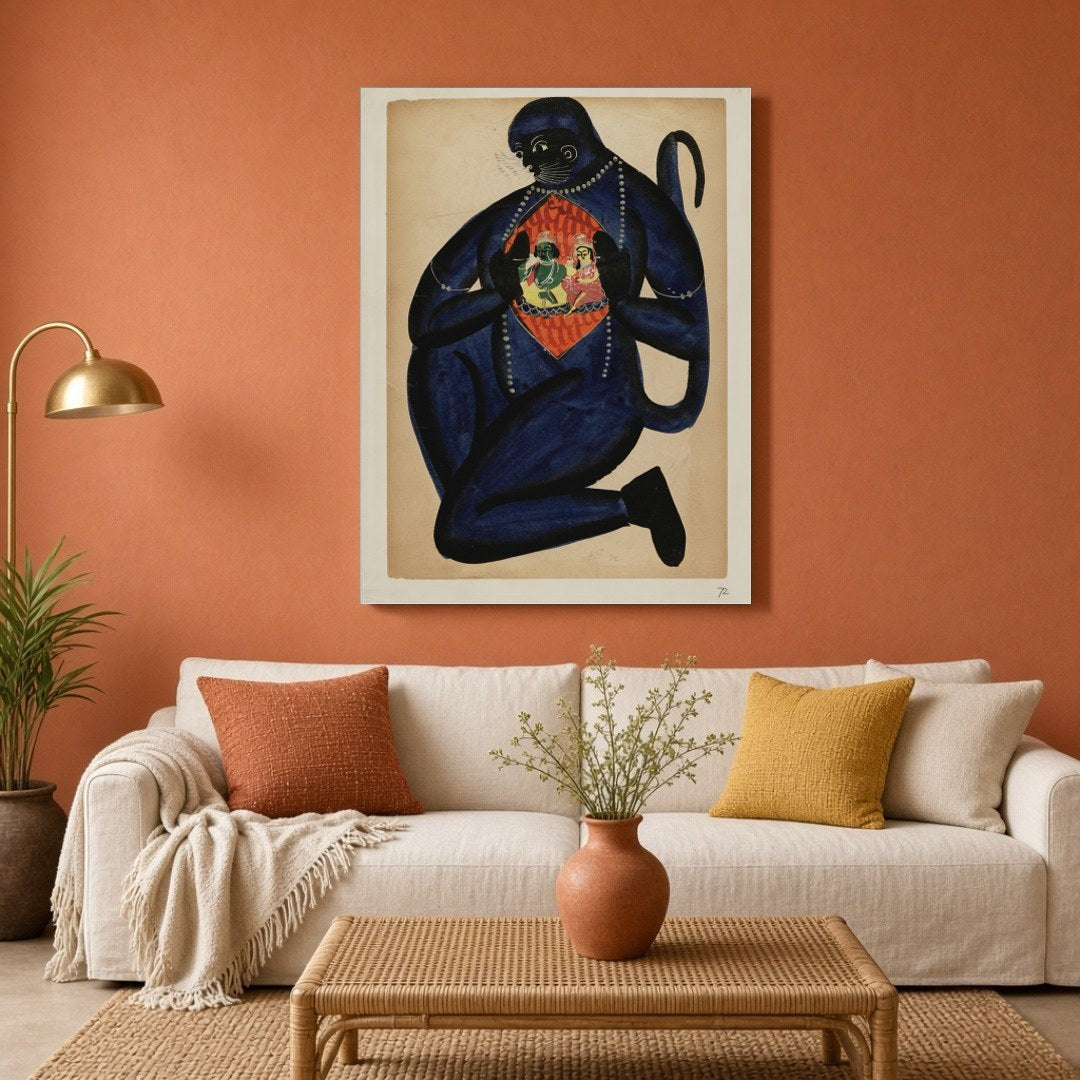 Immerse yourself in a captivating piece of Ramayana art with this stunning depiction of Hanuman for Living Room