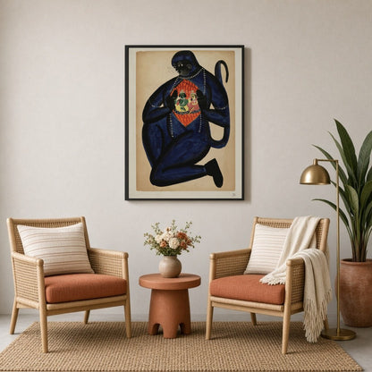 Immerse yourself in a captivating piece of Ramayana art with this stunning depiction of Hanuman for Sitting Lounge