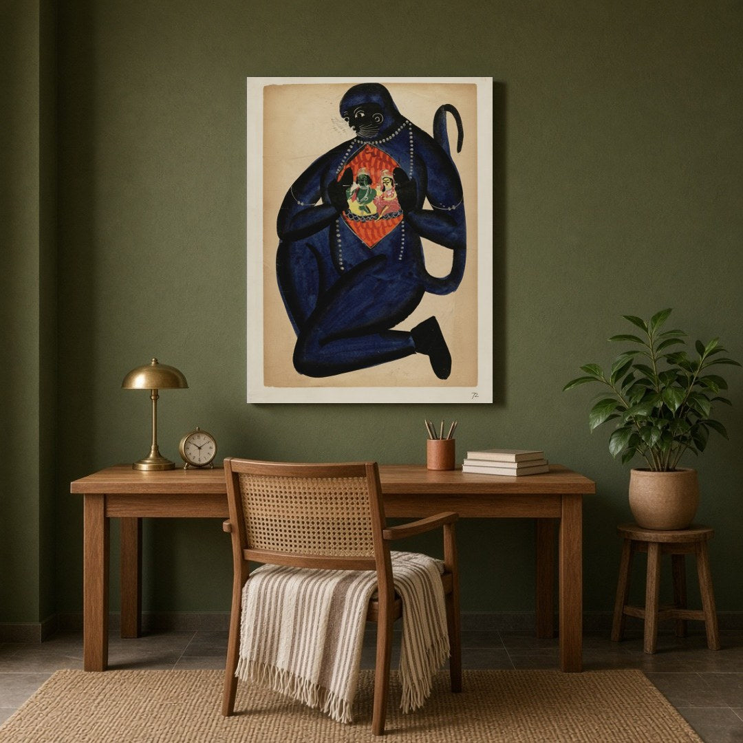 Immerse yourself in a captivating piece of Ramayana art with this stunning depiction of Hanuman for Study