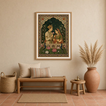 Immerse in the timeless love of Radha and Krishna, beautifully captured in this Indian Miniature for Entrance
