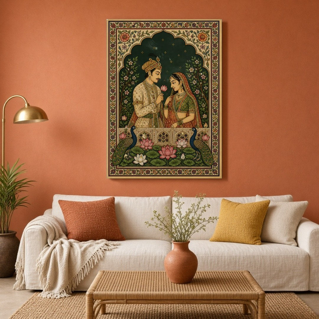 Immerse in the timeless love of Radha and Krishna, beautifully captured in this Indian Miniature for Living Room