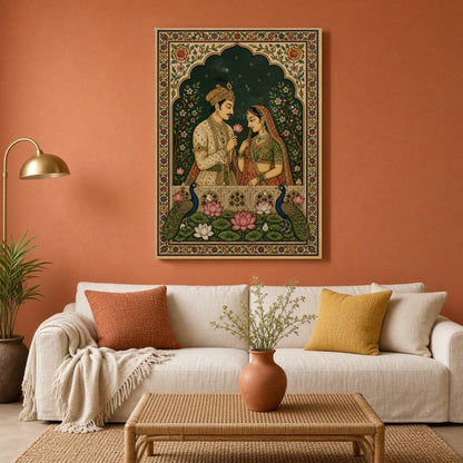 Immerse in the timeless love of Radha and Krishna, beautifully captured in this Indian Miniature for Living Room