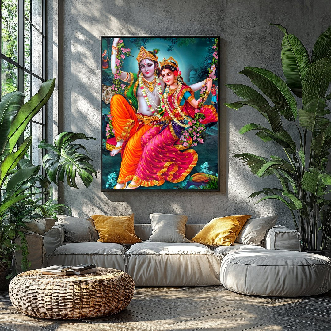 Experience the enchanting beauty of this divine artwork, featuring a celestial couple gracefully for Balcony
