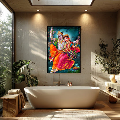 Experience the enchanting beauty of this divine artwork, featuring a celestial couple gracefully for Bathroom