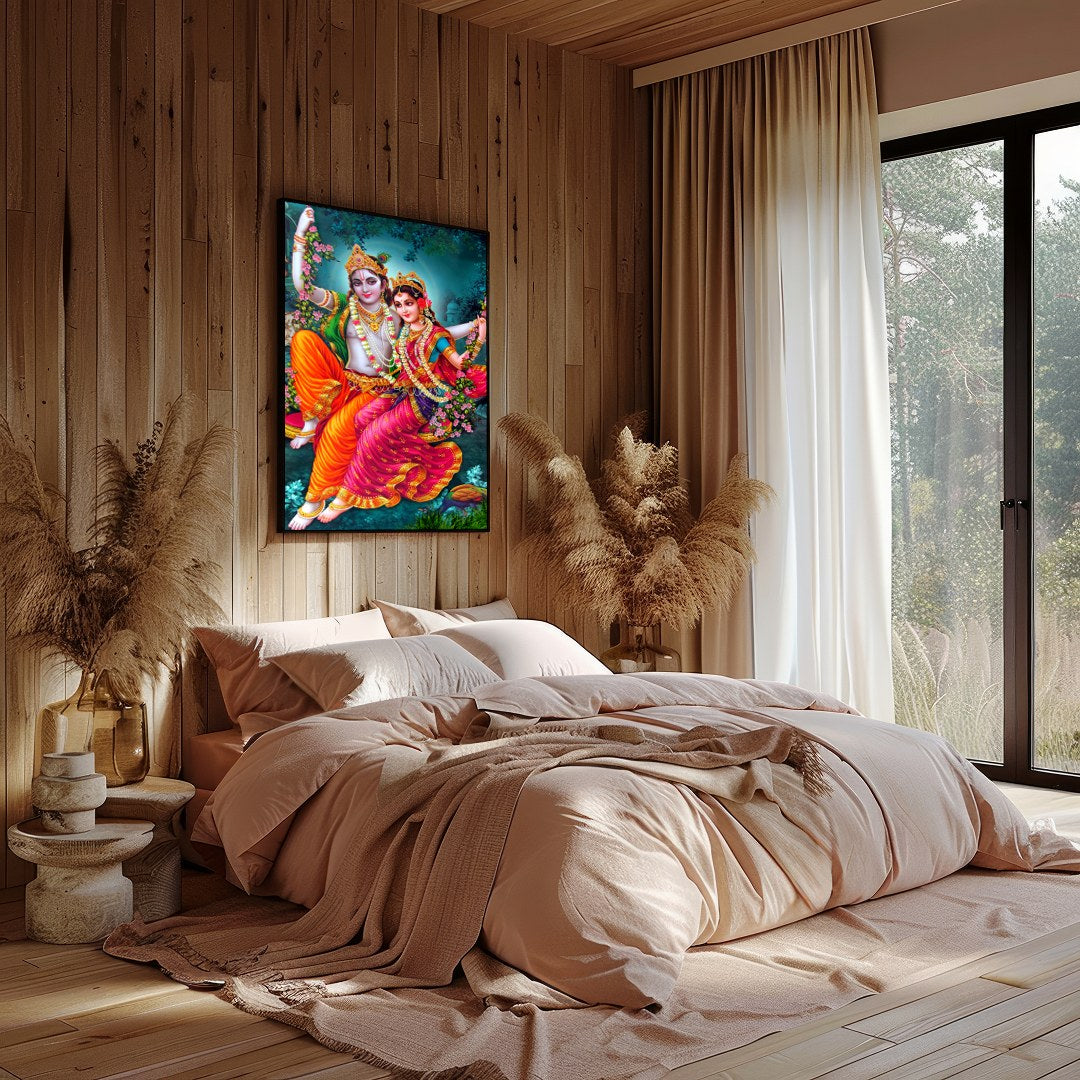 Experience the enchanting beauty of this divine artwork, featuring a celestial couple gracefully for Bedroom