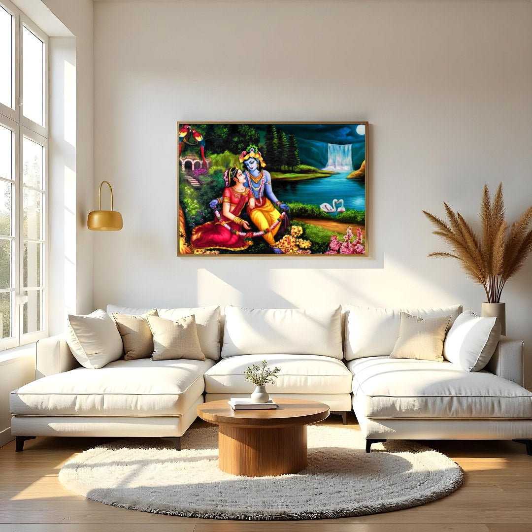 Immerse yourself in the vibrant allure of 'Eternal Love at the Enchanted Waterfall,' a captivating for Living Room