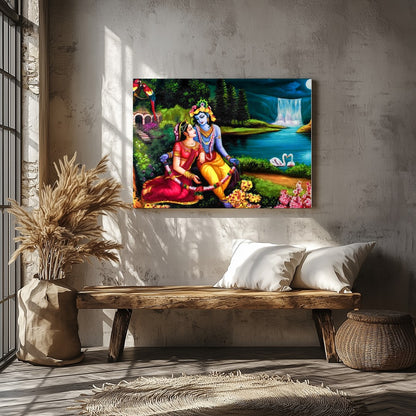 Immerse yourself in the vibrant allure of 'Eternal Love at the Enchanted Waterfall,' a captivating for Veranda
