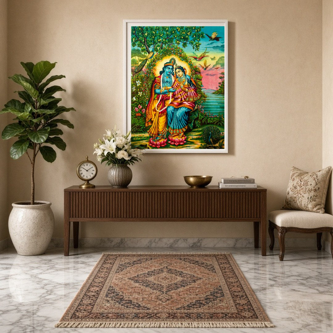 Immerse yourself in the serene beauty of this exquisite Pichwai artwork. Featuring the divine for Entrance