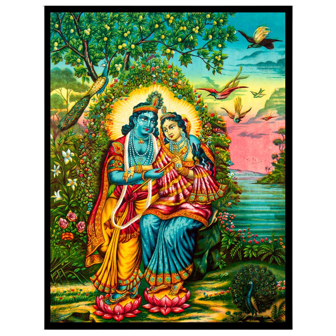 Immerse yourself in the serene beauty of this exquisite Pichwai artwork. Featuring the divine for gallery