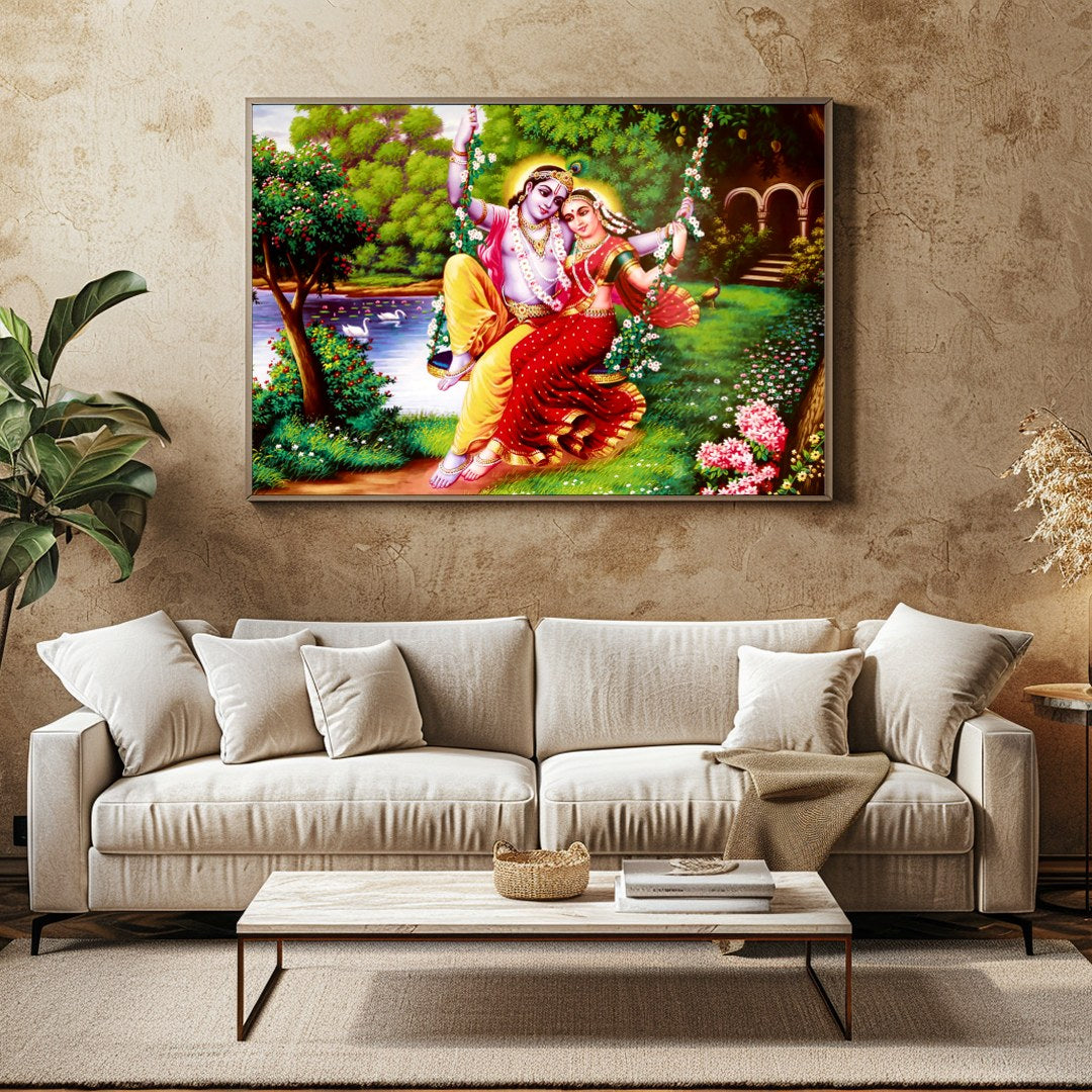 Experience the vibrant beauty of divine love with this exquisite artwork featuring two elegantly for Family Room
