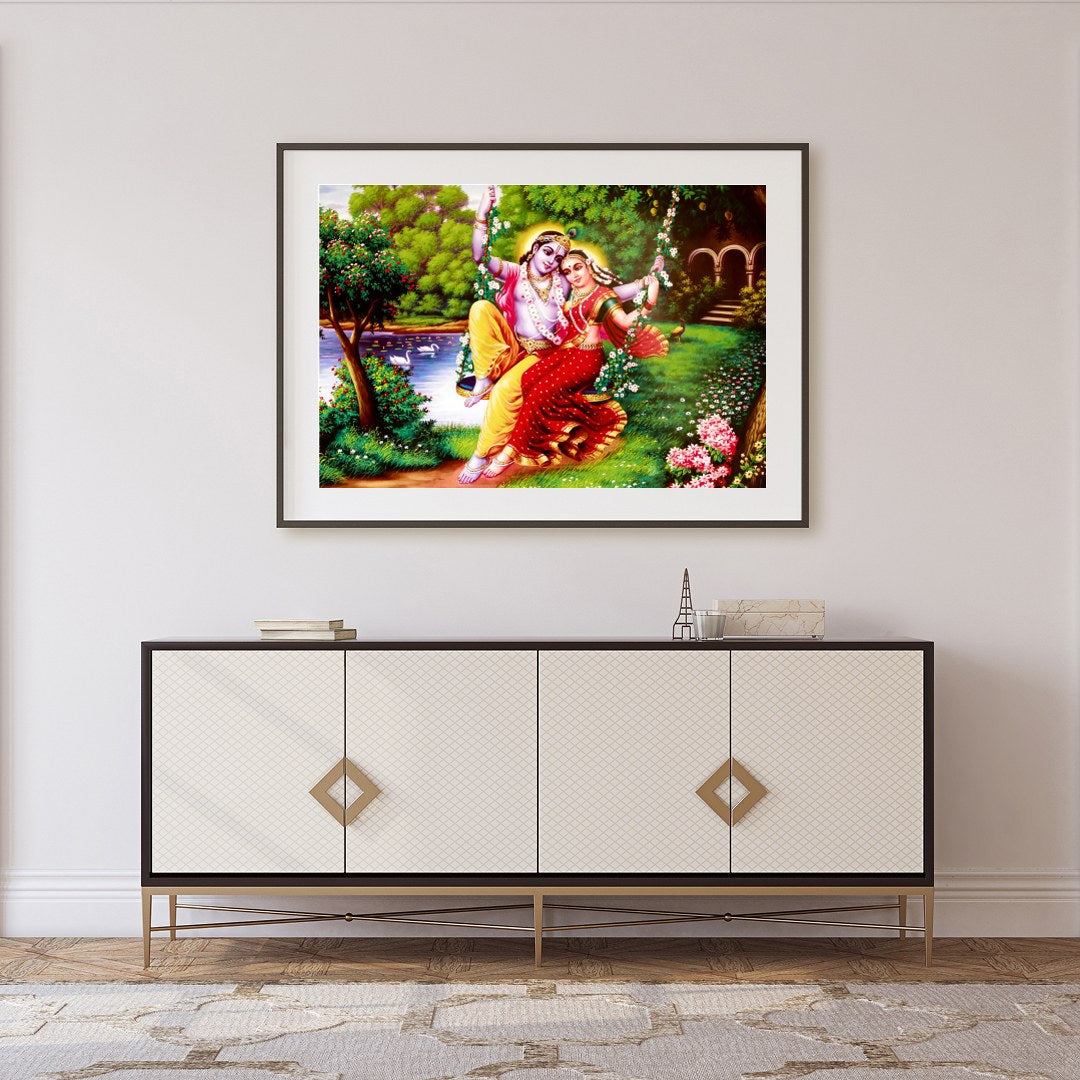Experience the vibrant beauty of divine love with this exquisite artwork featuring two elegantly for Foyer