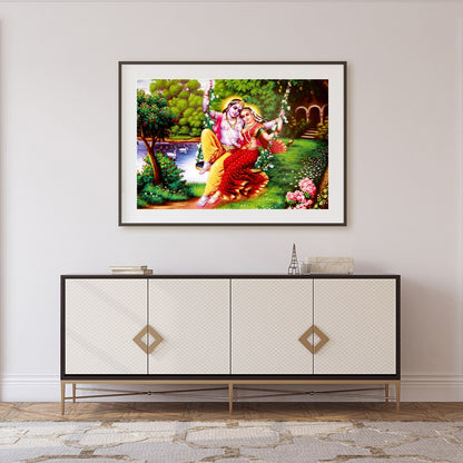 Experience the vibrant beauty of divine love with this exquisite artwork featuring two elegantly for Foyer