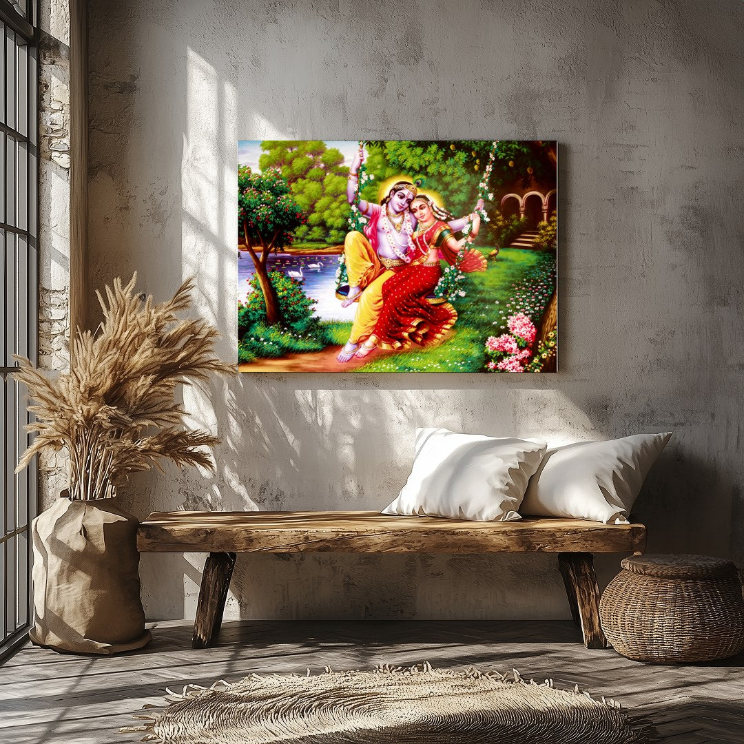 Experience the vibrant beauty of divine love with this exquisite artwork featuring two elegantly for Veranda