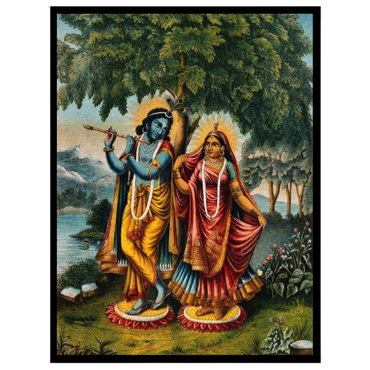 Capture the enchanting essence of divine love with this exquisite portrayal of Krishna and Radha for nook