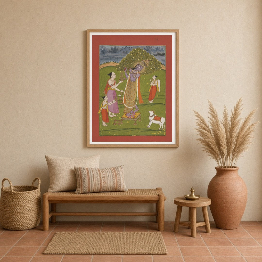 Immerse yourself in the divine atmosphere of this beautifully crafted Pichwai art print, where Lord for Entrance